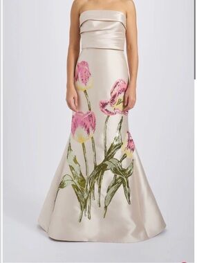 Elegant Cream Dress with Pink Floral Embroidery